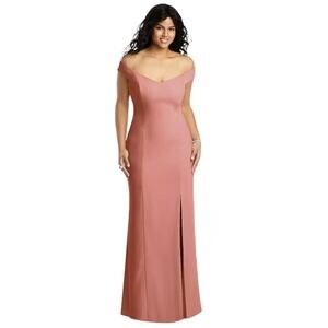 Dessy Collection Off Shoulder Cross Back Trumpet Gown Desert Rose Size 16